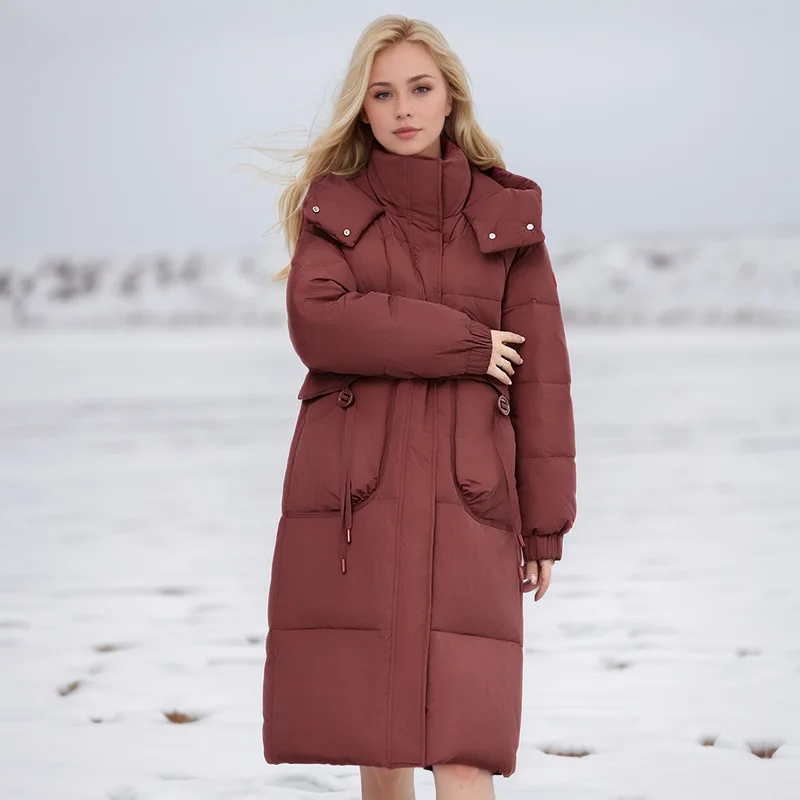 เสื้อโค้ทกันหนาวผู้หญิงขายดีสีล้วนเชือกรูดคอตั้งมีฮู้ดเสื้อแจ็คเก็ตผู้หญิงยาวเสื้อโค้ทเรียบง่ายสำหรับผู้หญิง