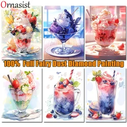 5D DIY Fairy Dust Diamond Painting Fruit Cup Crystal Diamond Mosaic Embroidery Cartoon Cake Ice Cream Cross Stitch Home Decor