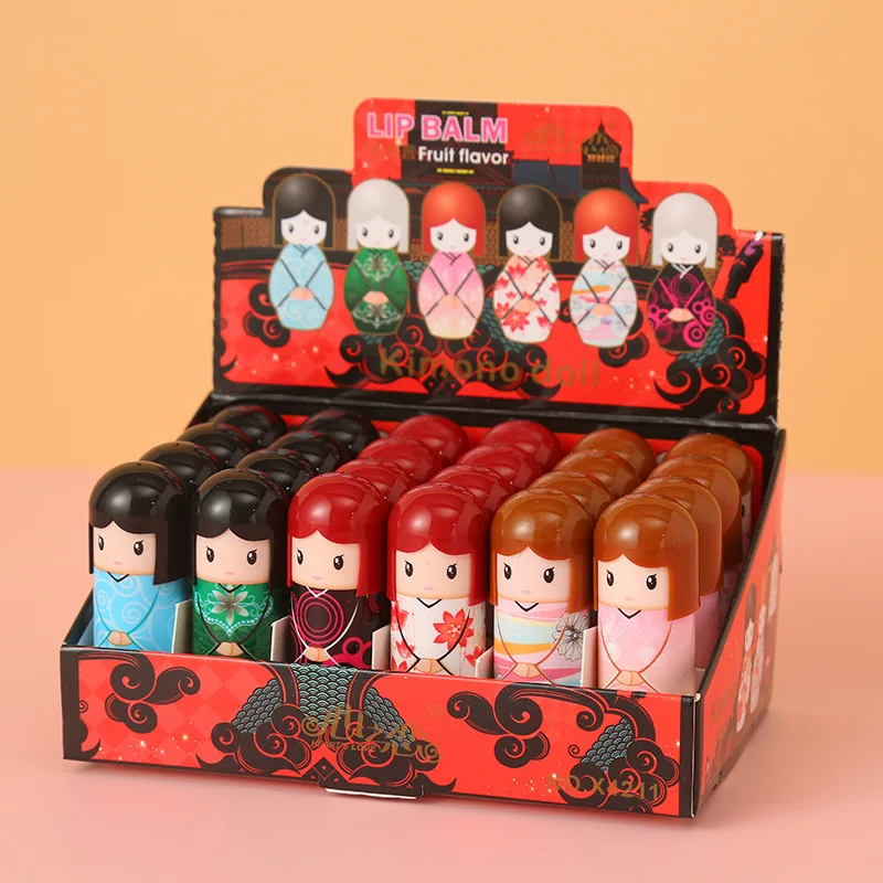6Pcs Moisturizing Lip Balm Kimono Doll Lipbalm Lip Care Cute Kawaii  Lips Makup Fruit Flavor for Girl Party Gifts