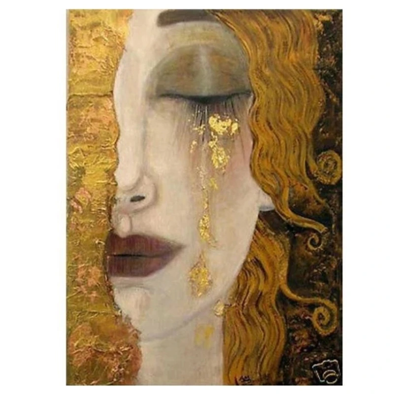 Golden Tears by Gustav Klimt Oil Paintings on Canvas Abstract Wall Art Home Decor Painting for Bathroom,Bedroom,Hand Painted
