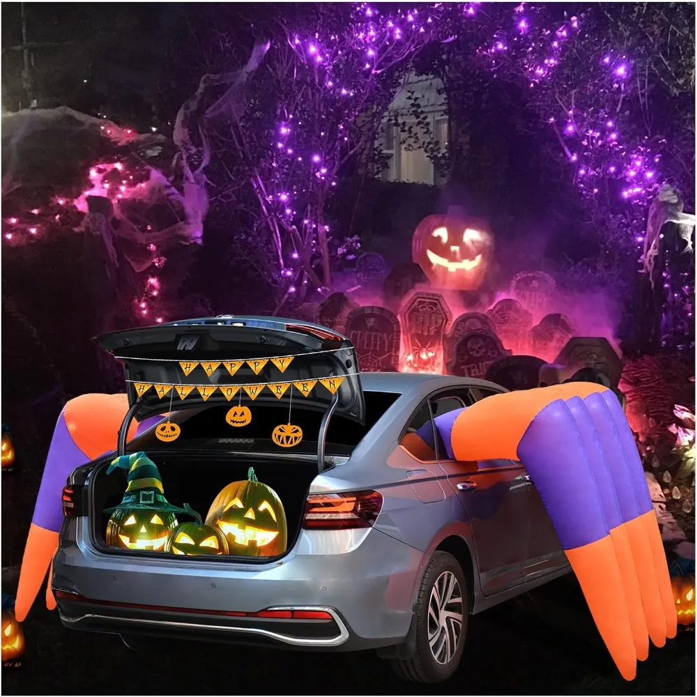 12 FT Halloween Inflatable Spider Legs Decoration, Trunk or Treat Car Decorations Kit with Built-in LED light 8 Scary Spider Leg