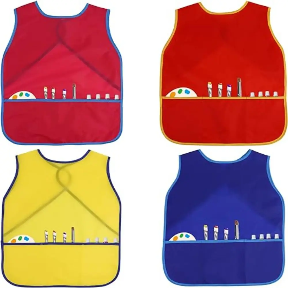 Kids Aprons Waterproof Baby Bibs Toddler Feeding Apron Kids Art Smock Painting Aprons with 3 Pockets Baby Clothes Protector
