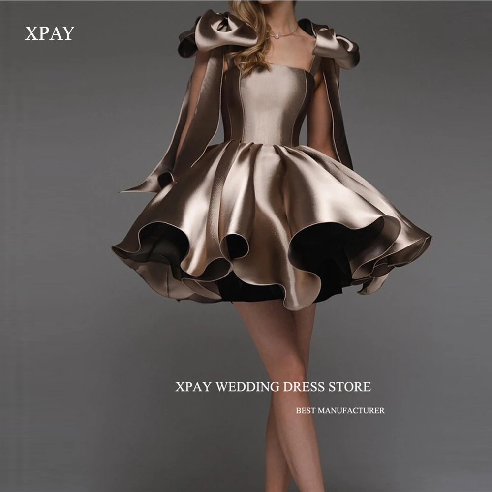 Xpay Moderne Korte Prom Feestjurken Dame Cocktail Jurk Strik Verstelbare Bandjes Puff Mini Rok Homecoming Jurken Veters Rug