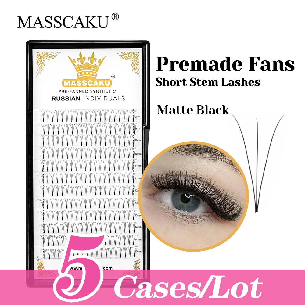 

MASSCAKU 5cases/lot High Quality Soft Premade Volume Fans Eyelash 12 Lines 8-15mm and Mix Size Short Stem Makeup Lash in Stock