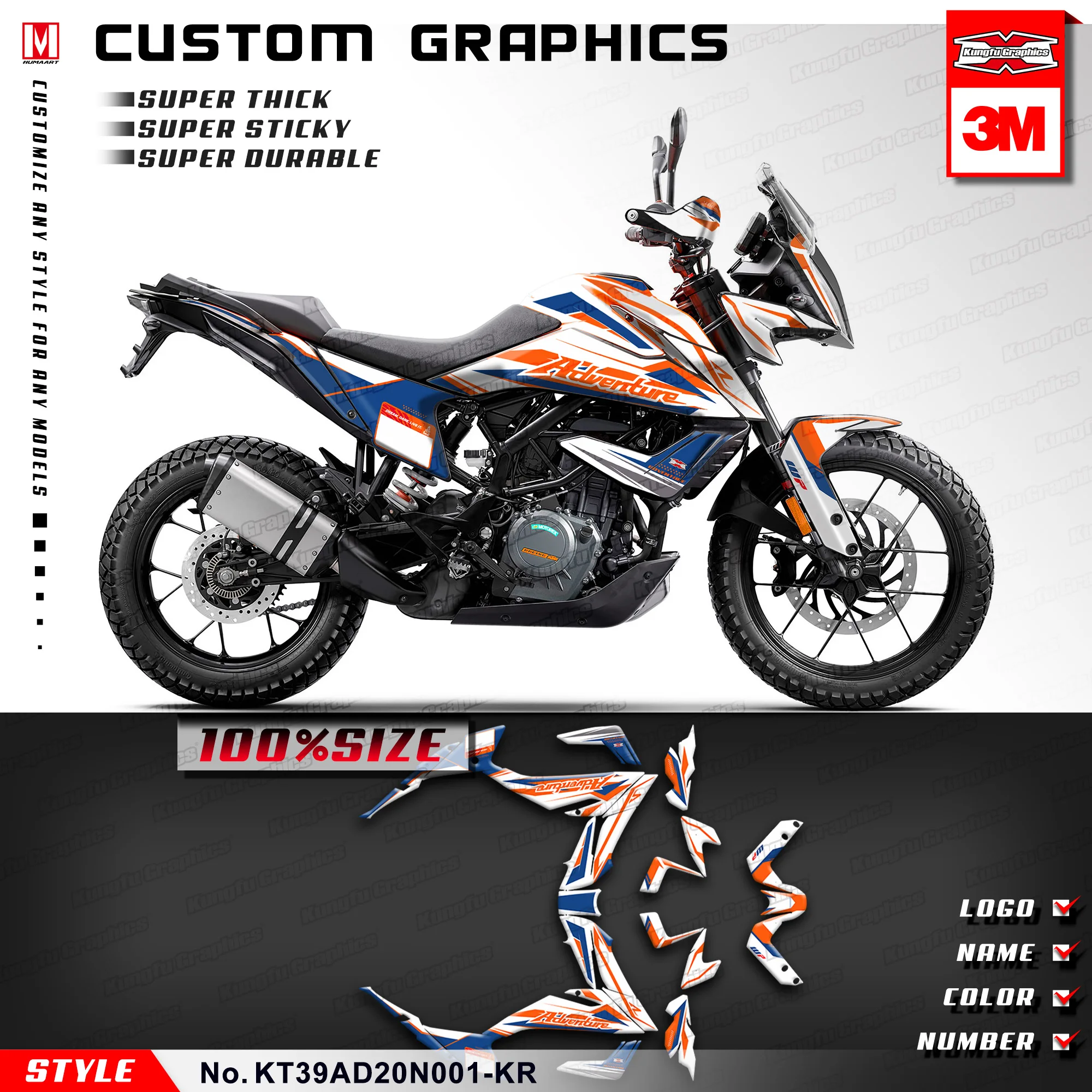 

KUNGFU GRAPHICS Personalised Stickers Kit Full Vinyl Wraps for KTM 390 Adventure 2020 2021 2022 Style no. KT39AD20N001-KR