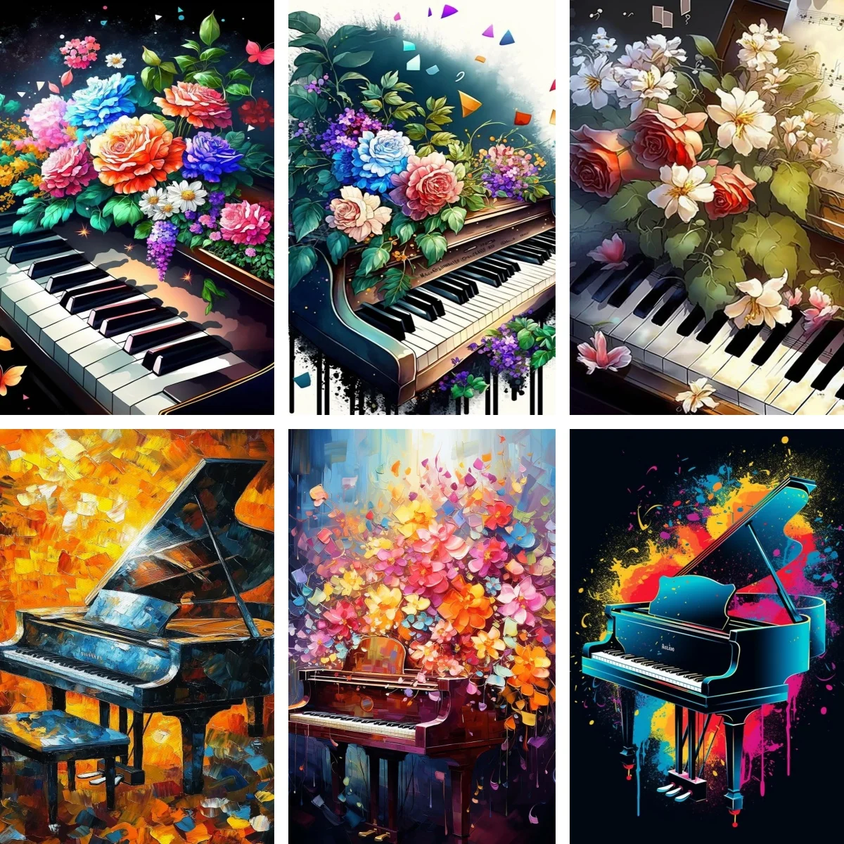 

5D DIY Diamond Painting Kits for Adults Beginner Kids Vintage Piano With Flowers Poster Shabby Chic Wall Art Maximalist Decor