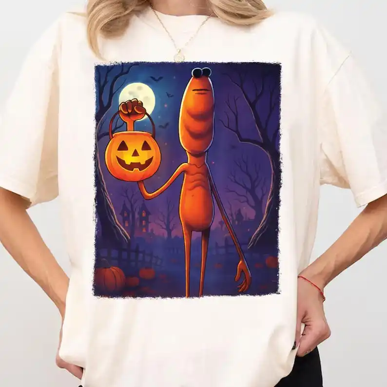 Marcus The Worm Halloween Jack-O-Lantern T-Shirt Couple Halloween Costume High Quality Cotton Crewneck Graphic T Shirts Adult