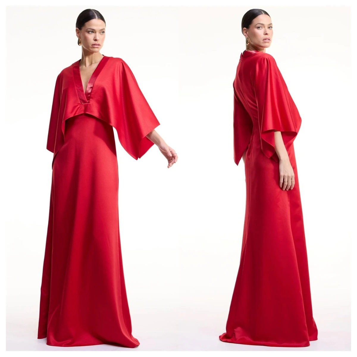 CustomizedCustomized Luxury Red Satin Evening Dress V-Neck 3/4 Sleeves Party Dress Zipper Back Bespoke Occasion Gowns Exquisite