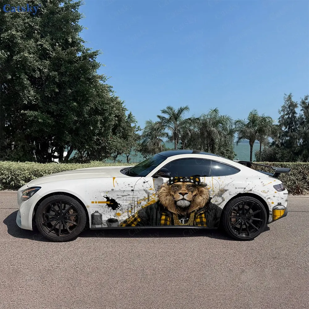 

2pcs Street Lion King Hip-Hop Style, Fade-resistant, Enhance Vehicle Aesthetics With Bold Artistic Design Car Vinyl Wraps