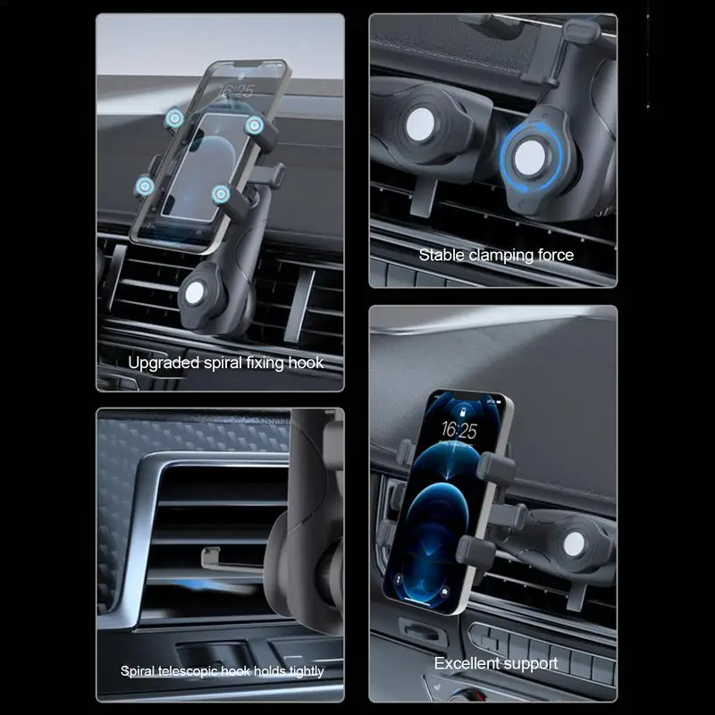 Support de téléphone pour évent de voiture, support de téléphone pour évent de voiture, support de téléphone pour voiture, rotation à 360 degrés, absorption des chocs robuste