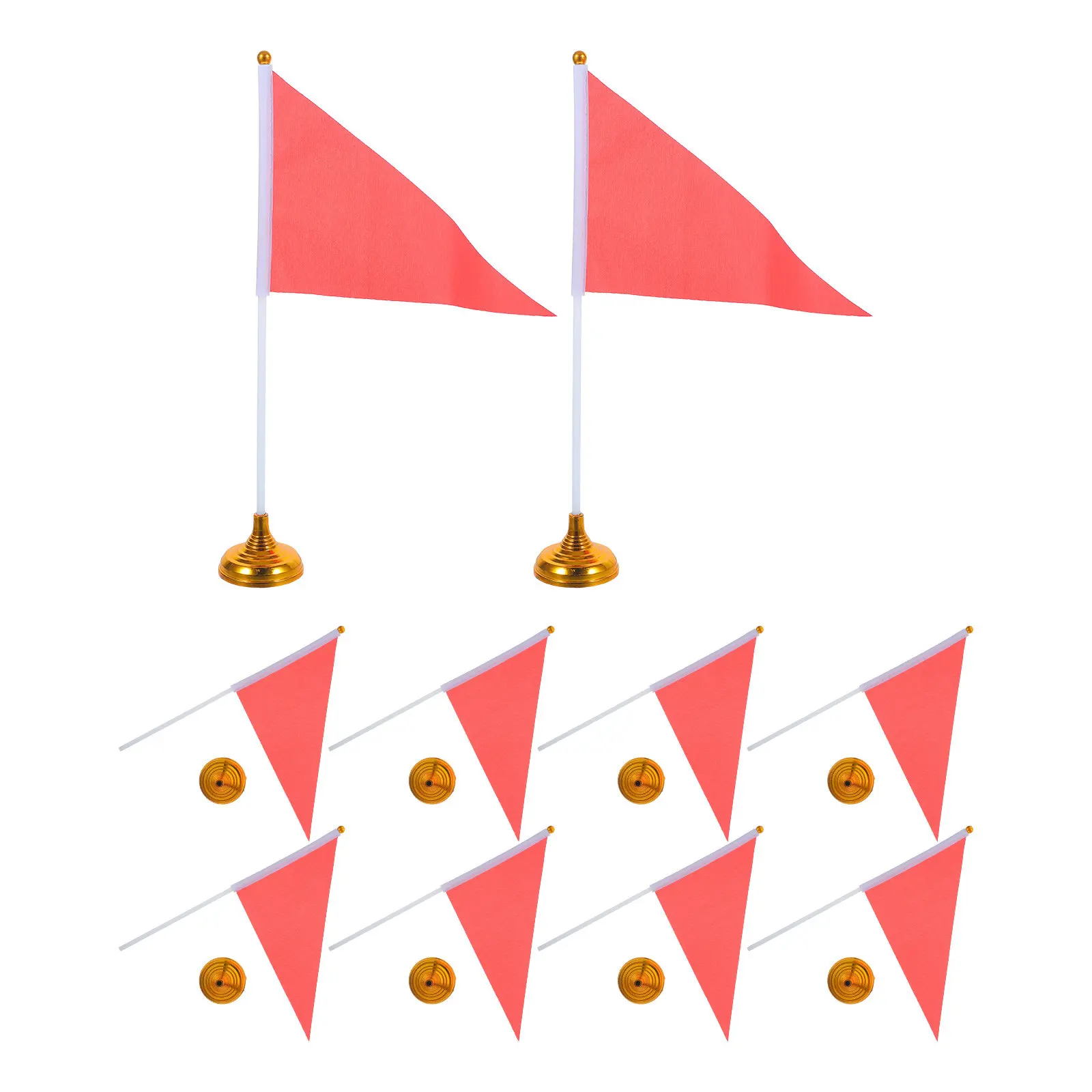 10Pcs Red Triangle Table Flags Gold Base Mini Flags Stable Stand Party Decor Wedding Office Dining Table Centerpiece Flag