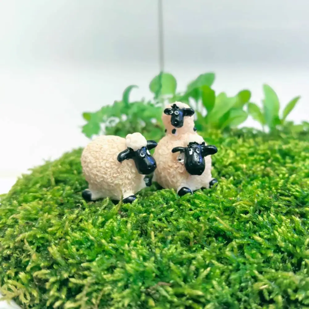 2pcs/set Miniature Sheep Model Resin Lamps Micro Landscape Animals for Moss Scene/desktop ornament/Fairy Garden/Dioramas