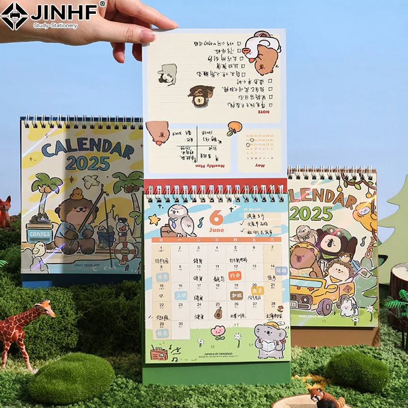 Cute 2025 Desk Calendar Cartoon Otter Koala Table Calendar Monthly Planner Creative Desktop Decorations Accessories Gifts