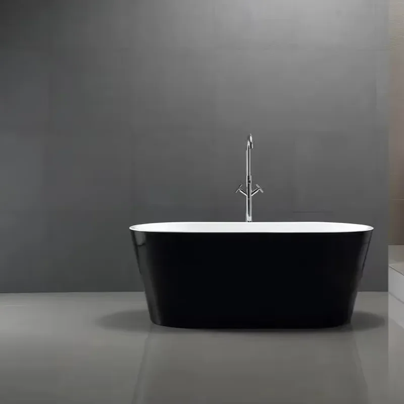 Ce Certified Acrylic Black Surface Freestanding Bath with Soaking Function and Drainage Fittings
