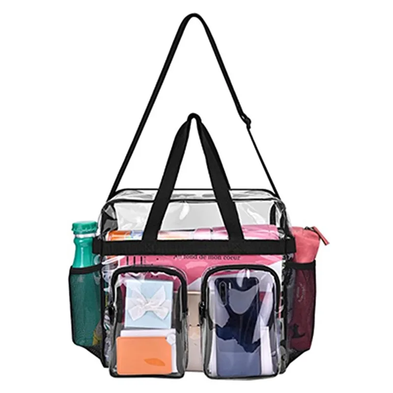 PVC Unisex Multi Pocket Casual Shoulder Bag Portable Large Capacity Transparent Waterproof Tote Bag