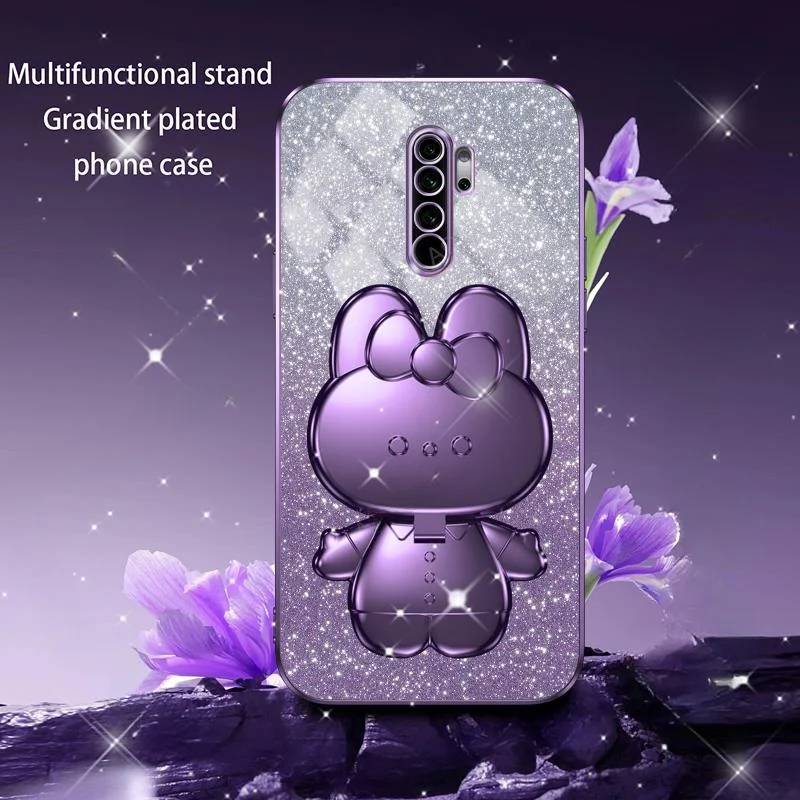 Cute 3D Rabbit Makeup Mirror Stand Plating Soft Case For Xiaomi Redmi Note 8 Pro 2021 Protect Glitter Back Cover On Note8 8pro