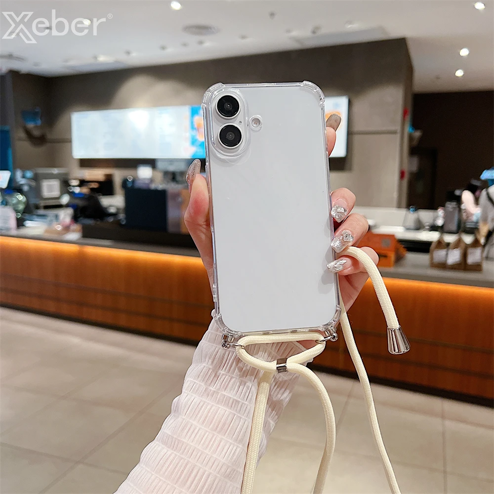For iPhone 18 17 16 15 14 ProMax Crossbody Necklace Cord Lanyards Transparent Case For iPhone 11 12 13 Pro Max XS XR Soft Cover