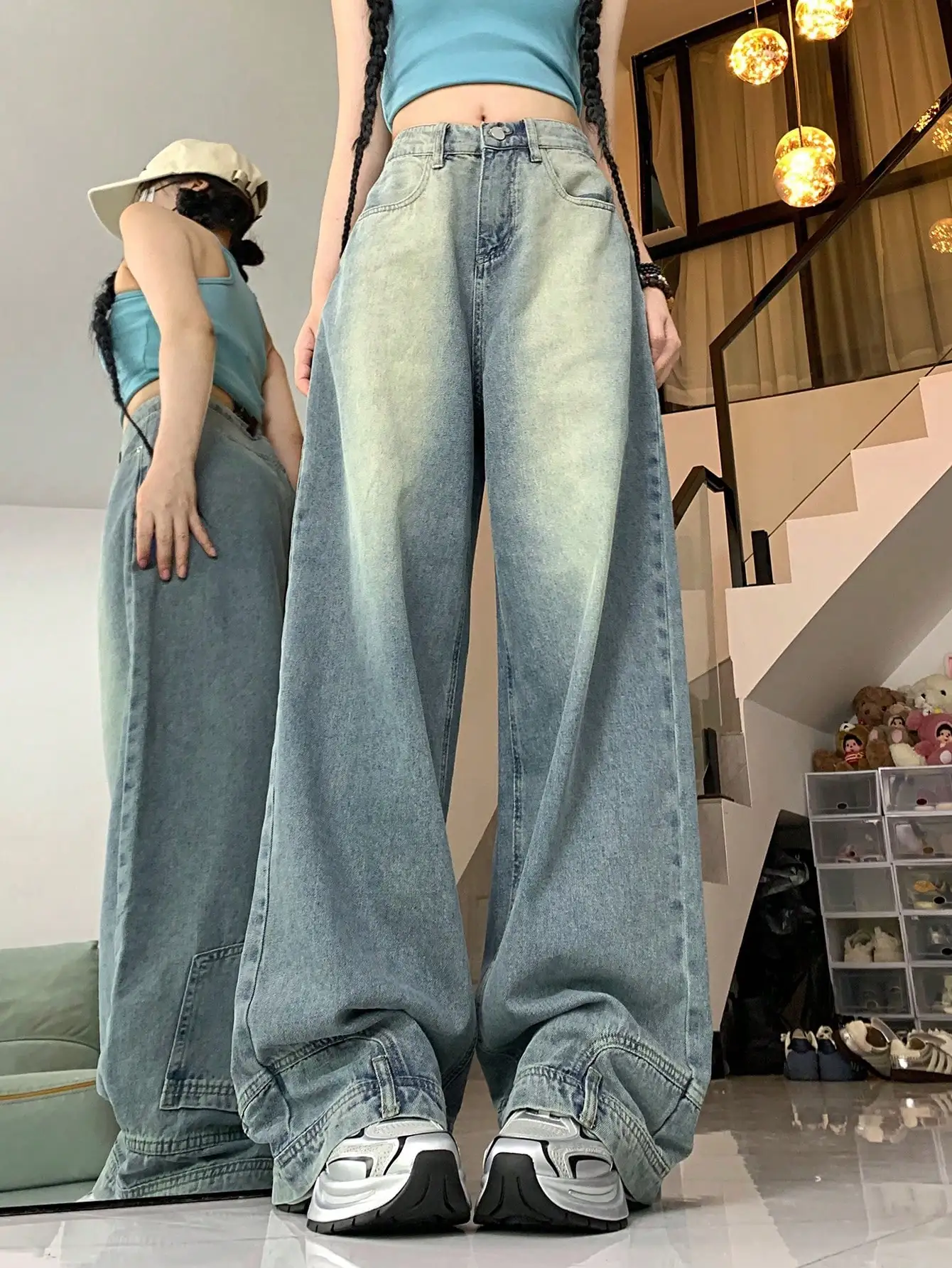 American Retro Pants with Corner Flap Pocket Pantss, Straight-Leg Jeans, 2024 New Style, Popular Hot Style Pants for Women, Autumn