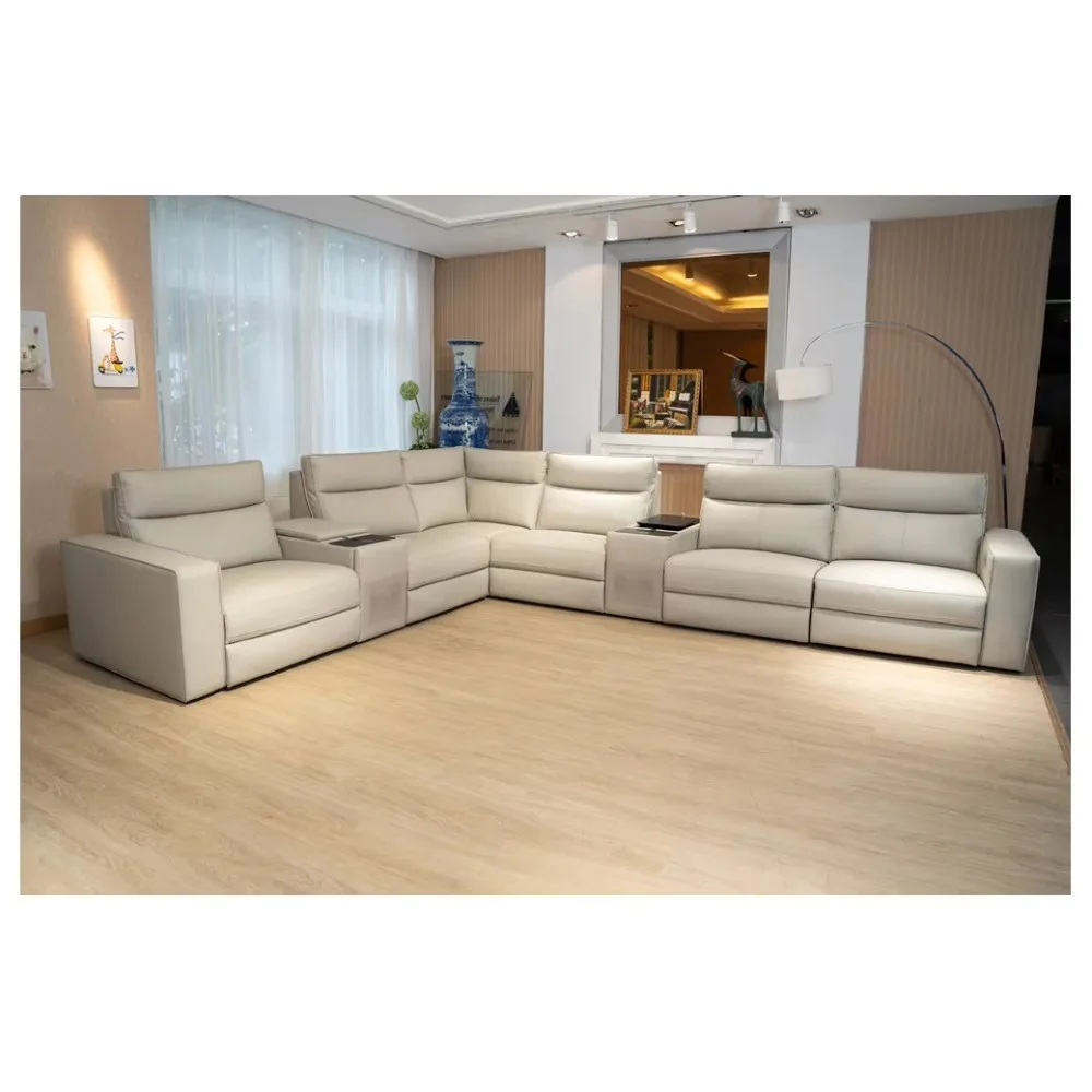 Luxury L Shape Sectional Couch Living Room Home Furniture Leather Electric Recliner Sofa Sets With Fridge Bluetooth Speaker