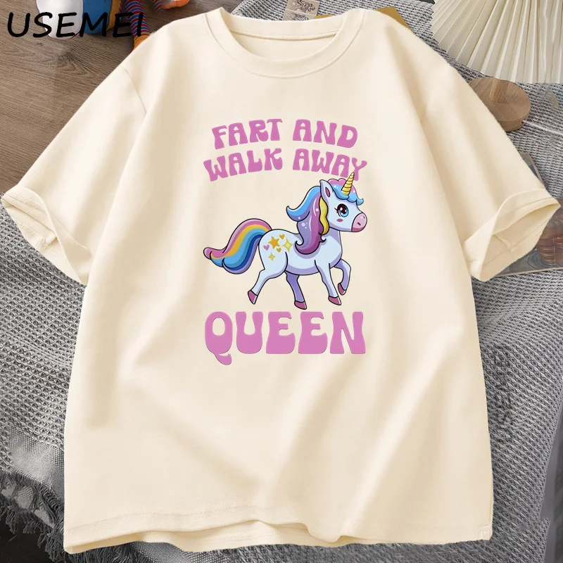 Fart and Walk Away Funny Unicorn T-shirt Casual Cotton Top for Men & Women Summer Fashion Short-sleeve Graphic T Shirts Clothes