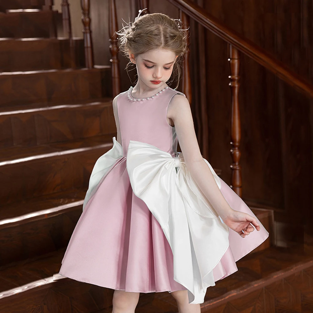 

Атласное платье для выпускного вечера HETISO для девочек с большим бантом, элегантное платье принцессы для свадебной вечеринки, первого праздничного вечера, для детей от 5 до 11 лет