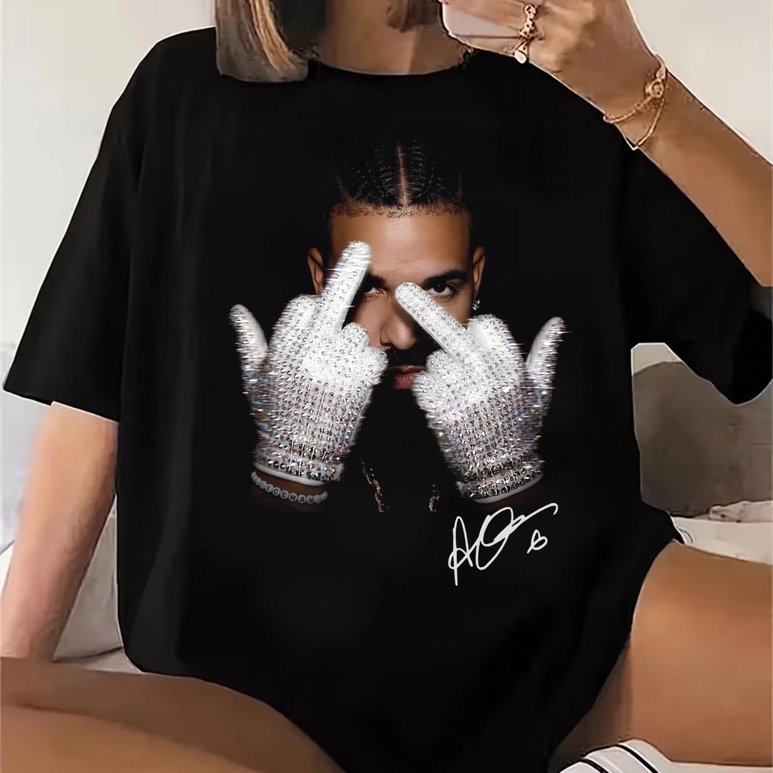 Drake Middle Finger T Shirt Rapper Hip Hop Vintage Drake Inspired Cotton T-shirt 2026 Summer Men's Women's Streetwear Y2k Style