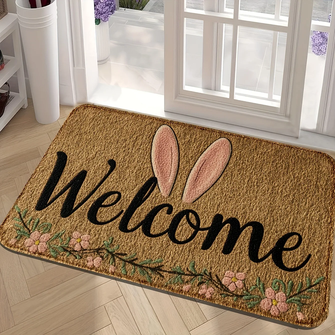 Easter Bunny Welcome Doormat Non-Slip Machine Washable Carpet for Living Room Bedroom Bathroom Kitchen Laundry Rug