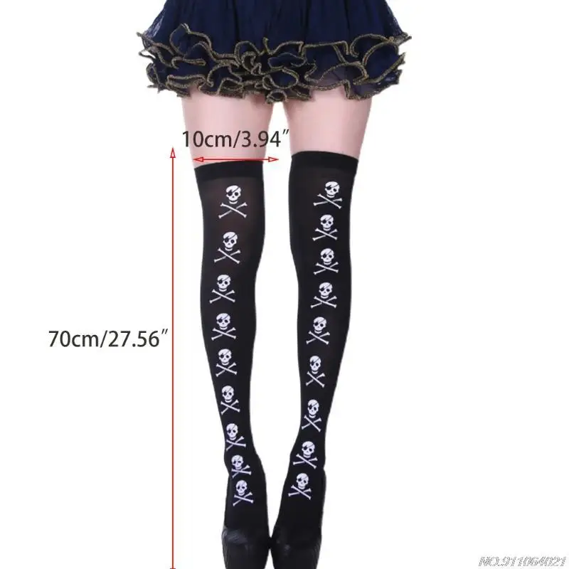 Kobiety Gothic Halloween czarne zakolanówki pończochy czaszka drukowane na długie skarpety do kolan Cosplay rajstopy Dropshipping — zdjęcie 3