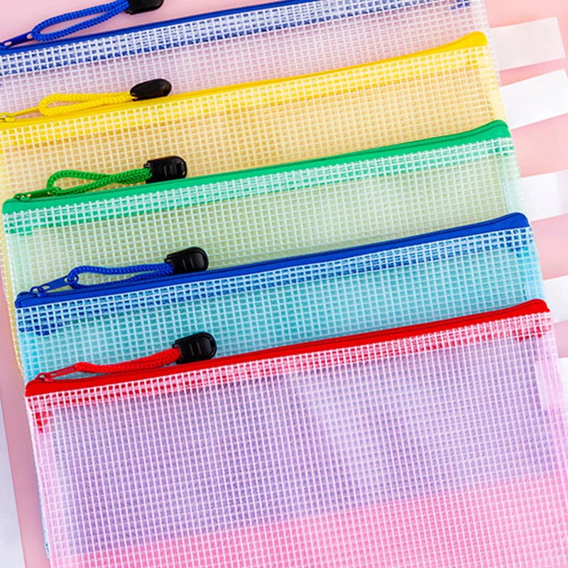 Transparent Mesh Zipper Handle Pouch Waterproof Plastic Document Pouch Multipurpose Travel Storage Bag Office Appliances