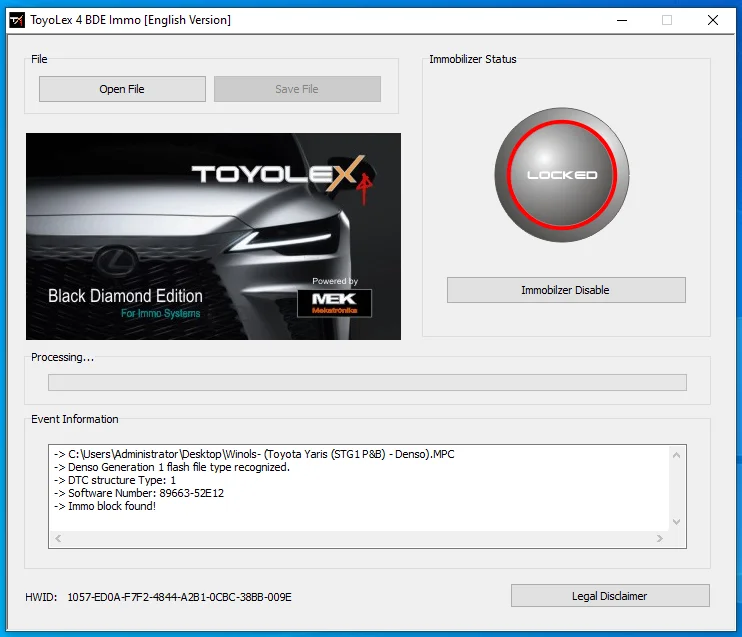 Unlimited Toyolex4 Toyolex 4 BDE IMMO OFF Software for Toyota For Lexus and For Hino N04 ECU SUPPORTS GENERATION 1/2 AND 3 FILES