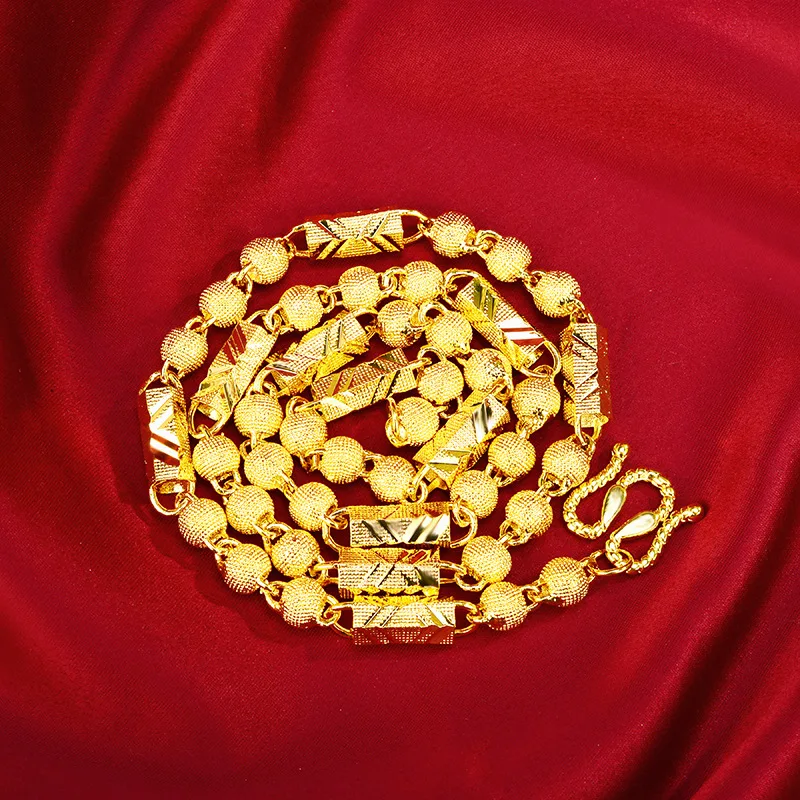 

Boutique AU999 Gold Necklace Men's Hexagonal Round Bead Chain 24K Real Gold Chain Fashion Boss Chain Boyfriend Gift