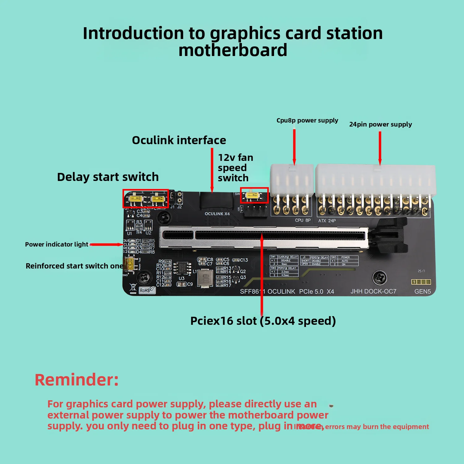 ADT-Link PCIE 5.0 X4 eGPU Oculink External Graphics Card Dock GDP Laptop M.2 External Docking Station 8611 Direct Connection