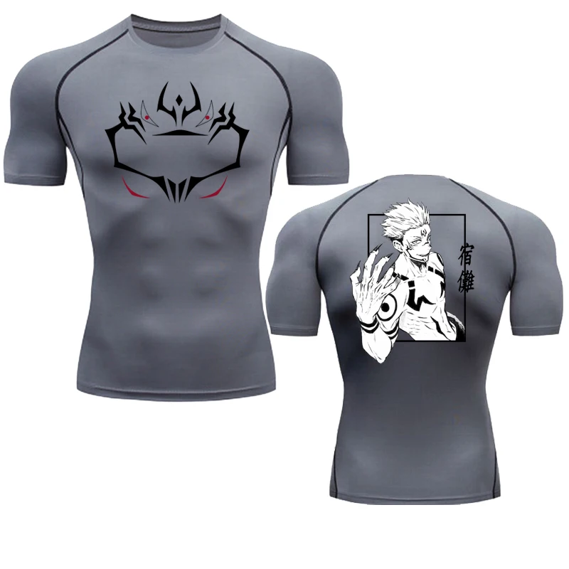 Men Anime Compression Running T-Shirt Fitness Tight short  Sleeve Sport T-shirt Training Jogging Shirts Gym Sportswear  DryQuick