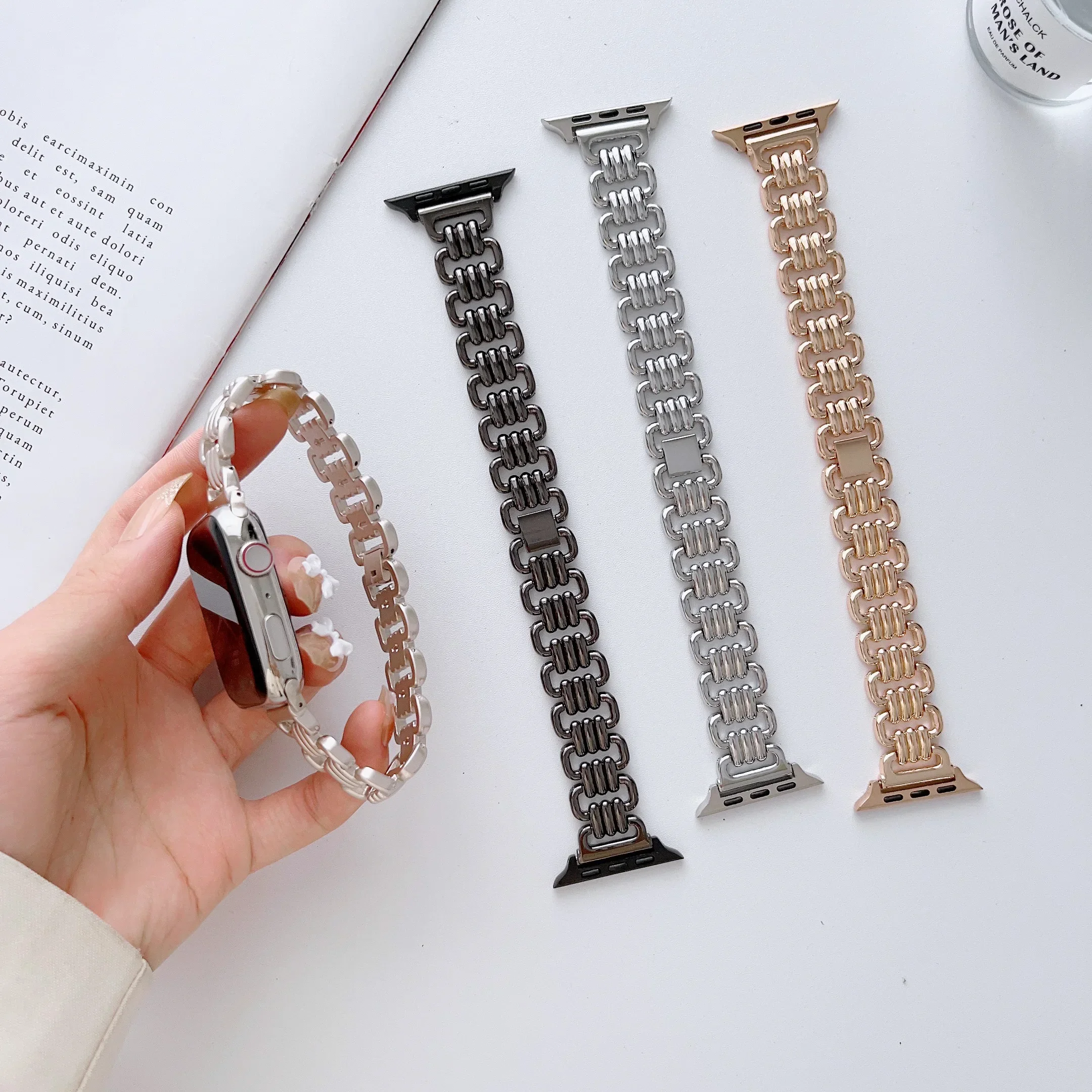 Luxus-Kettenarmband für Apple Watch Band Serie 10, 9, 8, 7, 6, 5, 4, 3, 2 se Metallarmband IWatch Ultra 49 mm 46 mm 42 mm 44 mm 40 mm 38 mm
