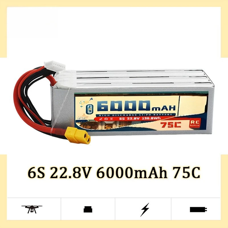 

6S 22.8V 6000mAh 75C Remote Control Helicopter Drone FPV Model Lithium Battery HV