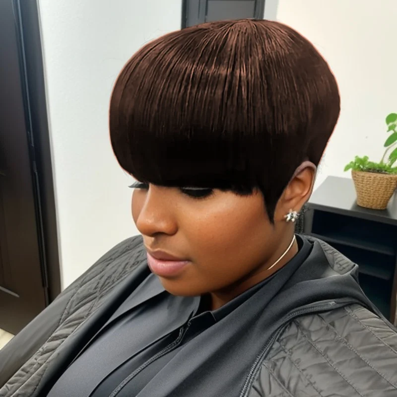 Short pixie Layered Wig with Bangs Natural Straight Full Machine Made Wig