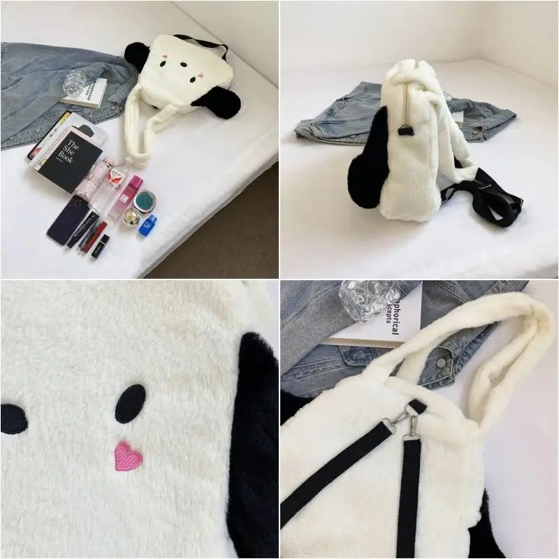 Kawaii Sanrio Bag Pochacco Plush Handbag Cute Backpack Cartoon Tote Bag Shopping Storage Bag Large Capacity Travel Bag Girl Gift