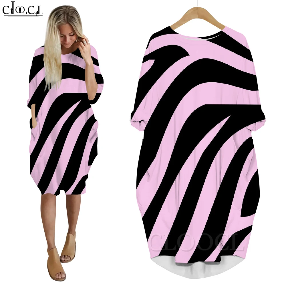CLOOCL ชุด ZEBRA STRIPES พิมพ์แขนยาวหลวม Fit Pullover Robe Femme ชุดปาร์ตี้สุภาพสตรีชุดเซ็กซี่ Streetwear