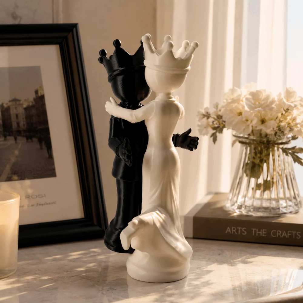 2pcs 3D Printed Chess Couple Statues Sculpture Creative Queen King Statue Decoration Desktop Ornaments Gift For Couples