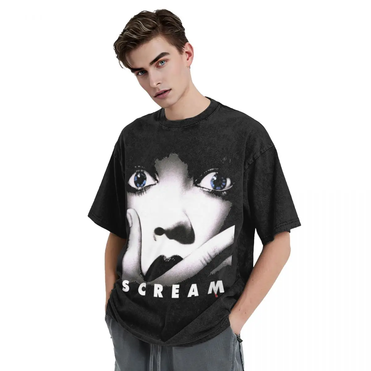 Washed T Shirt Scream Horror Movie Vintage T-Shirts Street Halloween Streetwear Short Sleeve Summer Tops Tees for Men Women