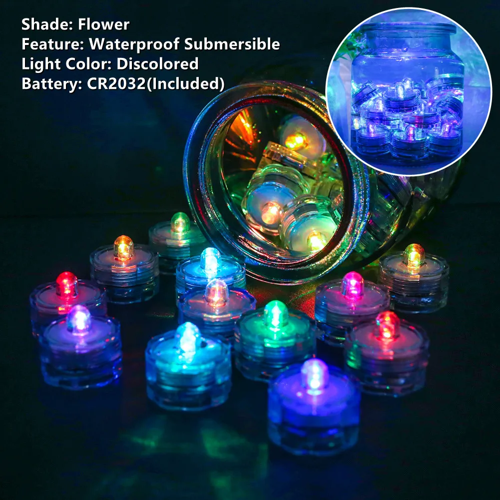 12Pcs Submersible Waterproof LED Tea Light Pond Underwater Tealights Battery Operated Flameless Electric Candles Vase Pond Decor