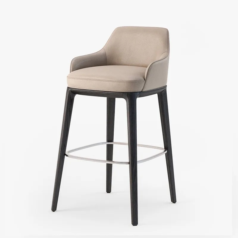 เก้าอี้บาร์ดีไซน์หรูหราทันสมัย นั่งสบาย ทนทาน หนังสังเคราะห์ ออกแบบตามหลักสรีรศาสตร์ โครงไม้ เก้าอี้สูงสำหรับใช้ในครัวและร้านอาหาร