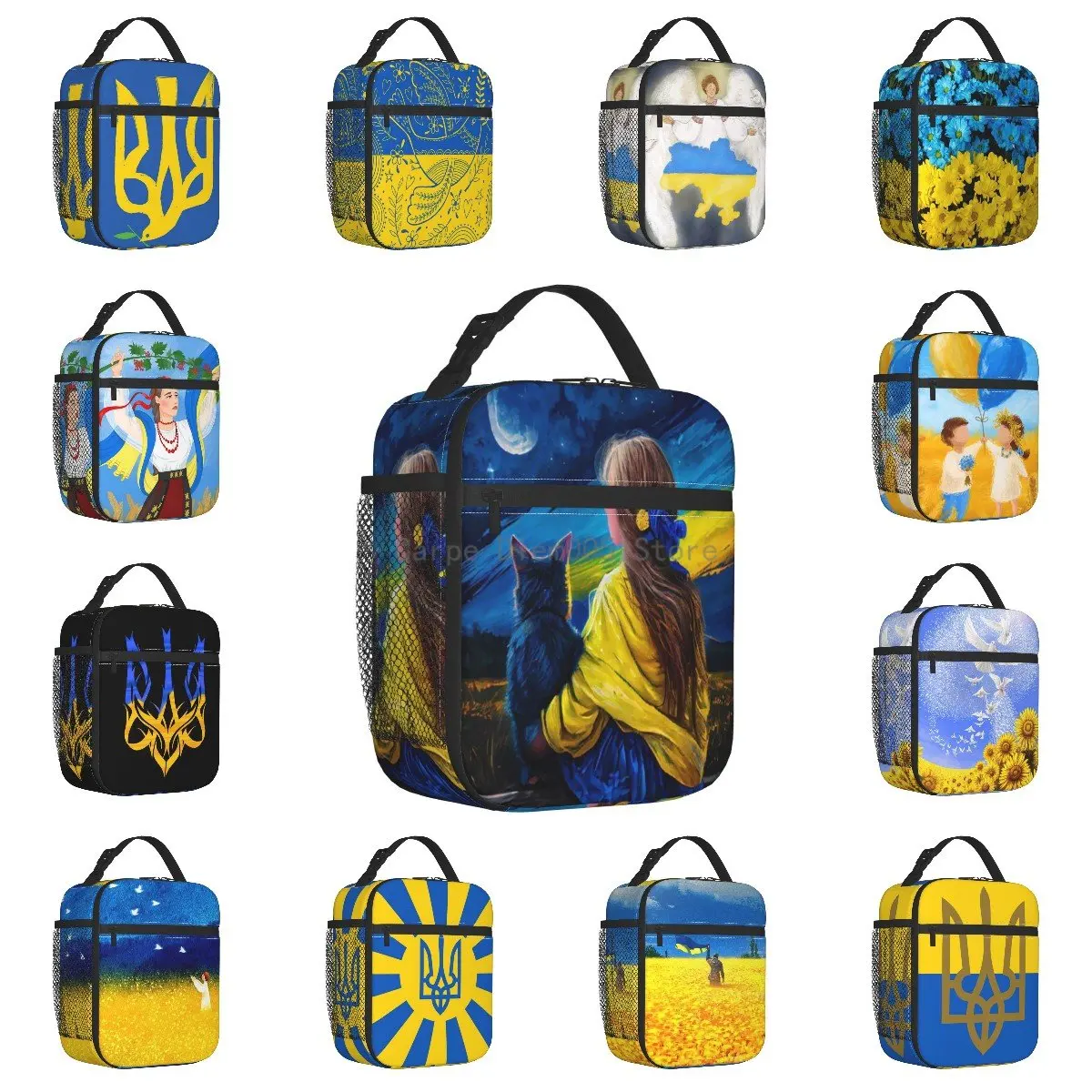 Ukrainian Flag Insulated Lunch Bags Women Portable Lunch Container for School Multifunction Food Box