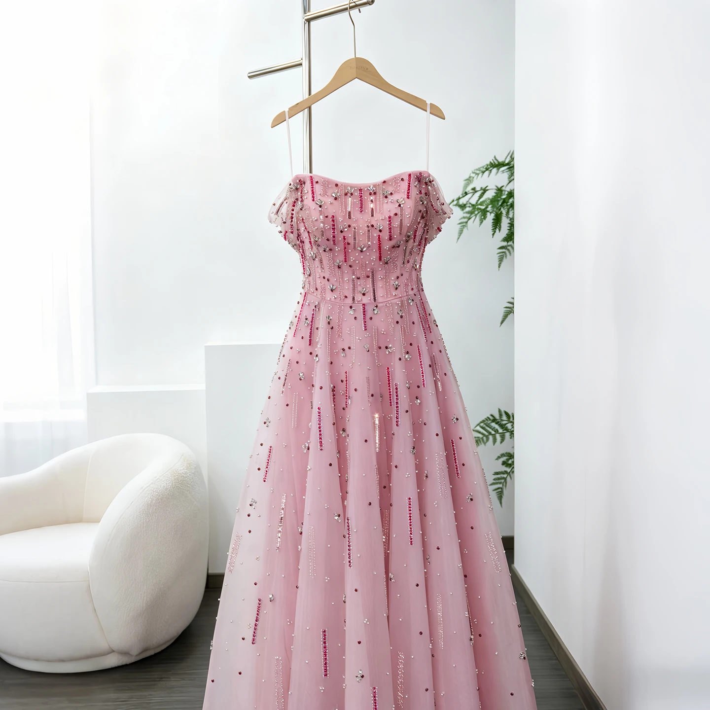 Sharon Said Dubai Elegantes Luxuriöses Rosa Schulterfreies Abendkleid mit Perlenstickerei A-Linie Damen Hochzeitsfeierkleider 2026 SS226 Maßanfertigung – Detail 13