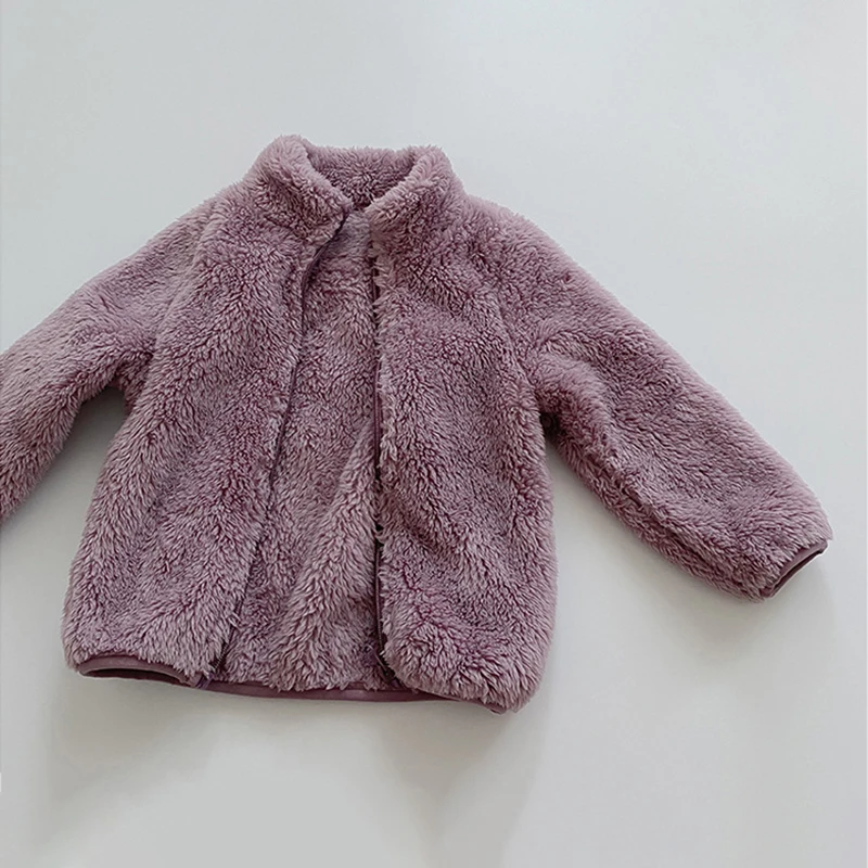 Winter Autumn Warm Kids Coats Boy Girl Fleece Solid Color Jackets Fashion Children Outerwear