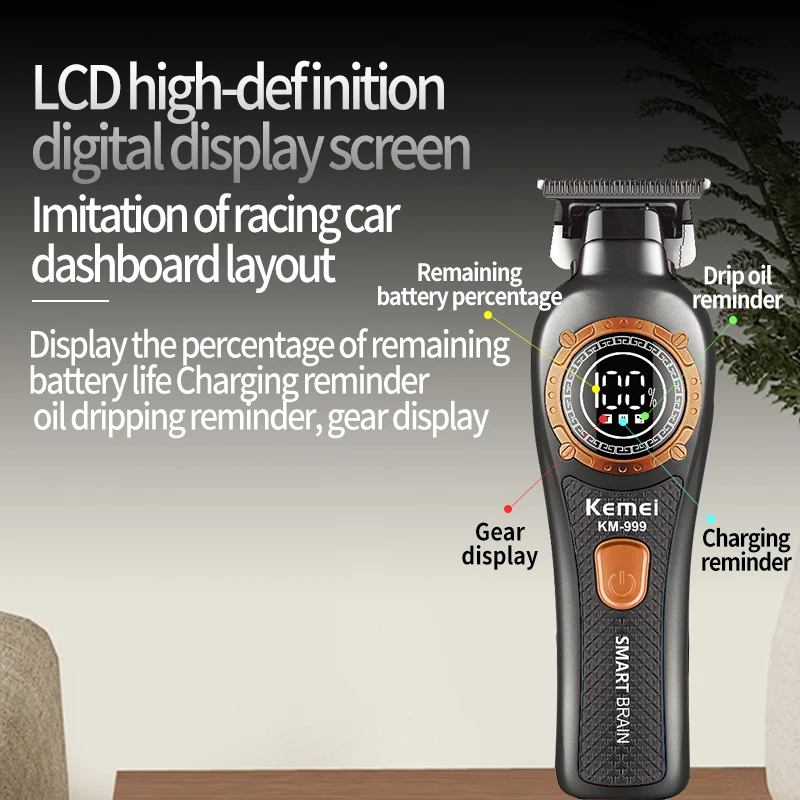 Kemei 999 Electric Hair Cut Machine Digital Display Hair Clipper Professional Cordless Precision Adjustment Trimmer Shaver Hair
