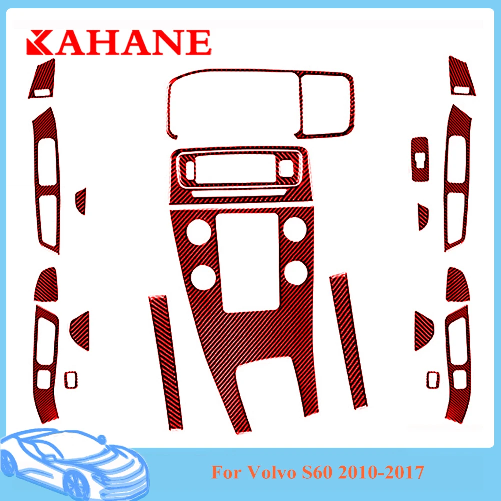 For Volvo V60 S60 2010 2011 2012 2013 2014 2015 2016 2017 Red Carbon Fiber Stickers Car Interior Parts Decorative Accessories