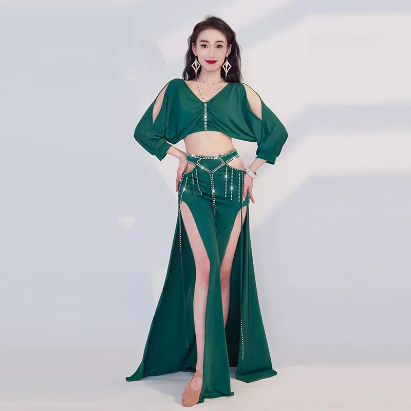 New Belly Dance Costume Autumn and Winter Shining Rhinestone Performance Costume Set Oriental Dance Performance Training Suit