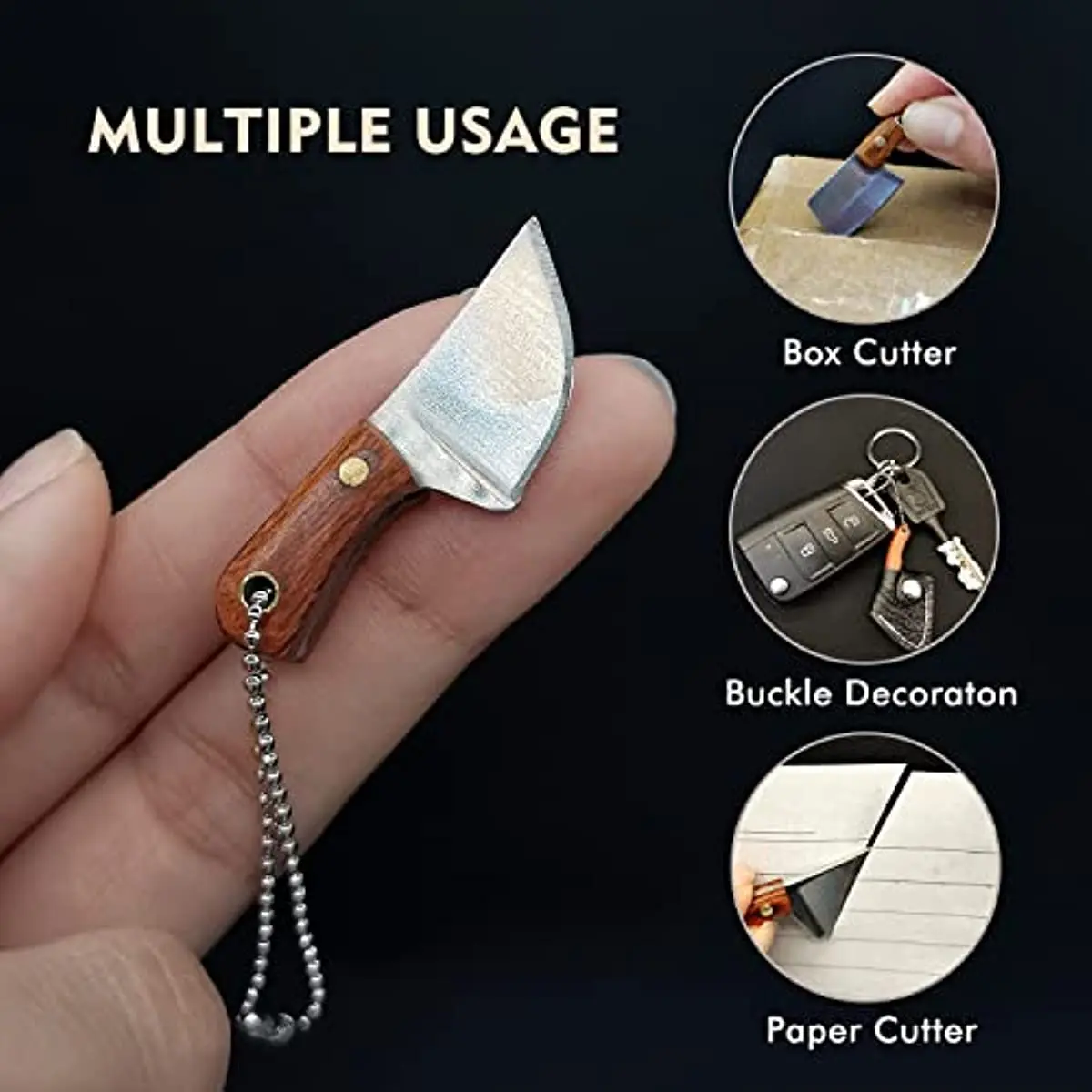 Versatile Mini Chef Knife Small Pocket Knife KeyChain with PU Leather Case Package Opening Box Cutting Tiny Knives Home Decor