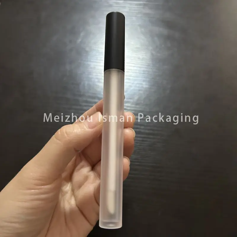 50Pcs high quality 3ml round slim black top lip gloss packaging frosted long lipgloss bottle cosmetic container tubes with wands